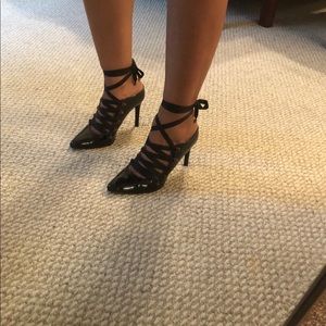 Black Patent Leather Lace Up Heels (New)